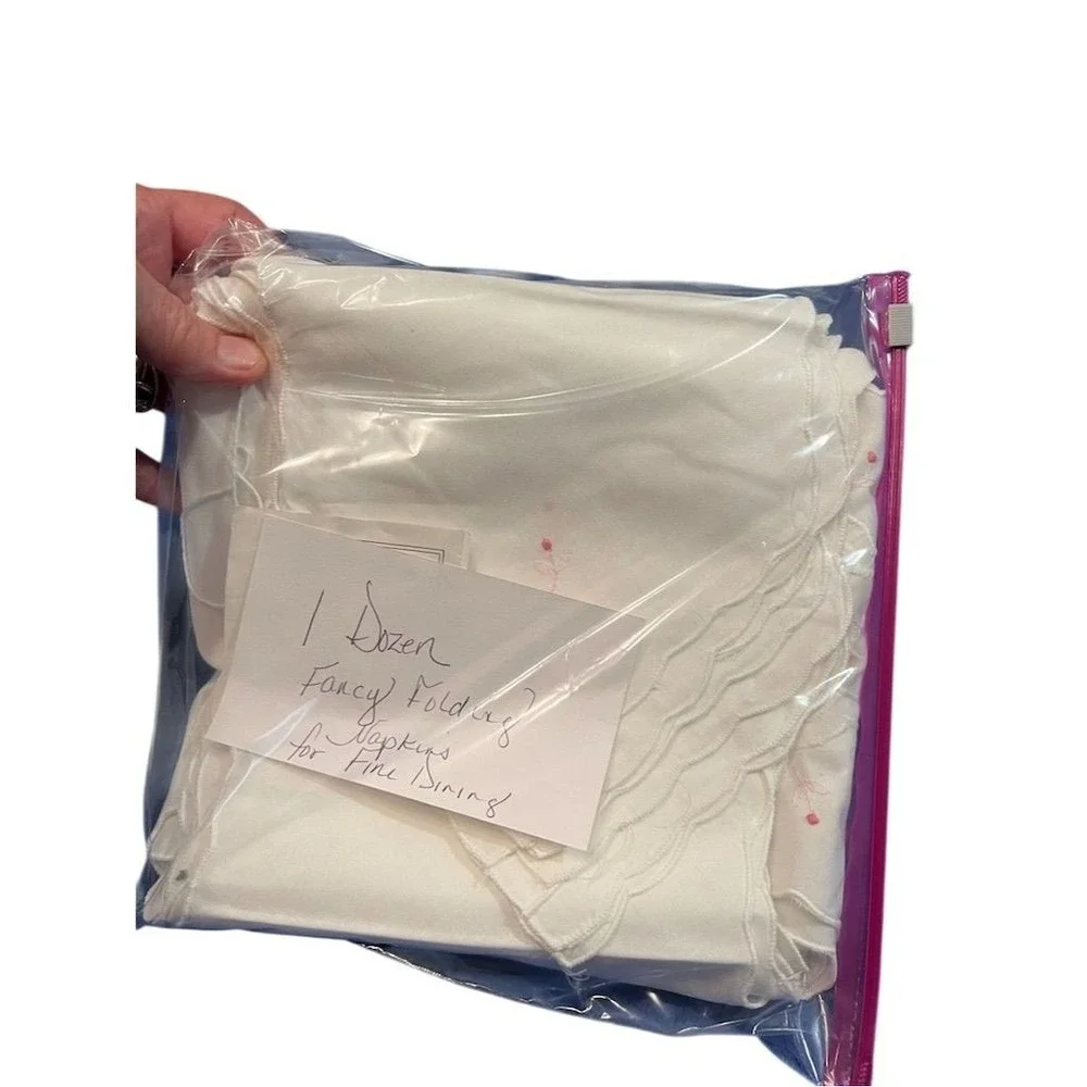 Sophisticated Thread 12pc White napkins Handkerchief‎ Set Pink Floral Embroidery